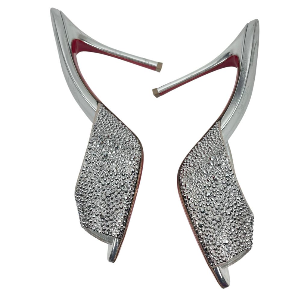 Christian Louboutin Me Dolly Strass 100mm Crystal Mules Silver Size 38 - Picture 10 of 15